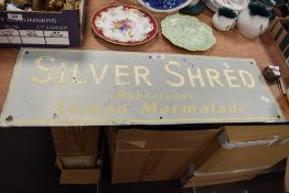 A vintage tin advertising sign for Silver Shred Robertson's Lemon Marmalade.