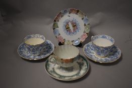 A mixed lot of cups and saucers, including Lamport and Holt line saucer.
