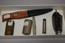 A mixed lot of vintage lighters, a multi tool/pocket knife(possibly military) and similar.