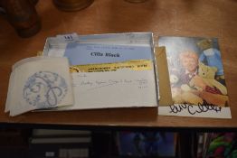 A handkerchief signed by Cilla Black and a signed Cilla Black post card.