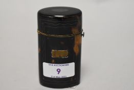 A 19th century tortoiseshell hinged case, having metal inlaid detailing, possibly for needles/etui