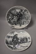 Two 19th century Creil et Montereau plates, both having black transfer humorous scenes to fronts,