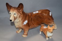A large Melba ware Corgi study and a smaller Sylvac example.