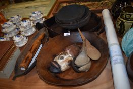 Assorted vintage artefacts collected from the Finisterre mountains, New Guinea, bowls, spoons,
