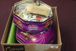 CIGARETTE & TRADE CARDS COLLECTIONS IN TWO TINS + ALBUM Two large sweet tins, one with cigarette