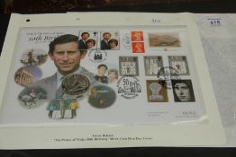 GB 1998 PRINCE OF WALES 50TH BIRTHDAY COVER, WITH £5 SILVER PROOF COIN Westminster, Mercury cover to