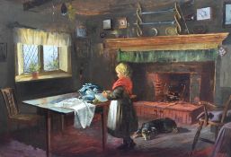 Professor Charles G. Hards (fl.1883-1891) oil on canvas, 19th century interior scene with child