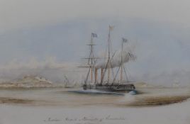Captain W.C Browne (British act. 1824-1860) watercolour, Indian Mail Steamer off Marseilles,
