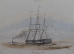 Captain W.C Browne (British act. 1824-1860) watercolour, Emigrant Ship, entitled, initialled and