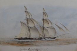 Captain W.C Browne (British act. 1824-1860) watercolour, Egyptian Dispatch Brig of War 20 Guns,
