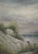 A 20th century oil on canvas, coastal scene, unsigned within a moulded gilt frame 60cm x 41.5cm &