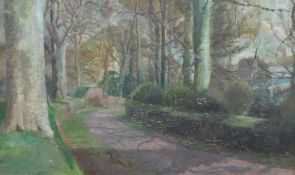 Edmund Fairfax-Lucy (British 1945-2020) oil on board, entitled 'Avenue of Beeches, April' faintly
