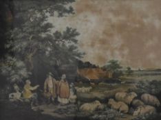 After George Morland (British 1762-1804) a coloured print entitled 'The Shepherd' later mounted