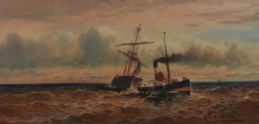 William Thomas Nichol Boyce (1857-1911) watercolour, shipping scene with steamer, signed and dated