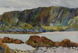 An attractive 20th century Cornish coastal scene watercolour, unsigned, artist unknown, within a