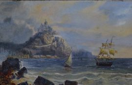 An interesting late 19th/early 20th century oil on board, depicting St Michaels Mount