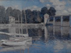 After Claude Monet (French 1840-1926) colour print, The Bridge at Argenteuil, within a green card