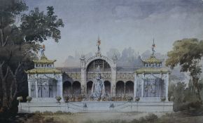 After Felix Vionnois (19th century) a coloured print, architectural study of an Avairy, Ecole