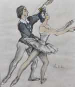 A 20th century charcoal and chalks study of ballet dancers, indistinctly signed lower right,