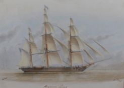 Captain W.C Browne (British act. 1824-1860) watercolour, American Liner, entitled, initialled and