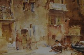 After Sir William Russell Flint R.A. (British 1880-1969) colour print, exterior scene with seated