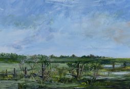 M Johnson (contemporary) watercolour, pasture scene, named verso, within a card mount and moulded
