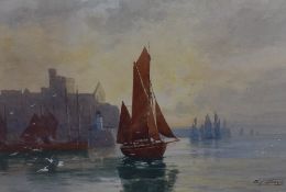 E.L Quaille (19th/20th century) two watercolours, unloading at the dockside, and coastal boating