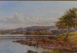 Ebenezer Alfred Warmington (British 1830-1903) watercolour, Wray Castle Windermere from Brackley