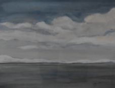 E Mackie (local contemporary) watercolour, winter coastal scene, signed lower right within card