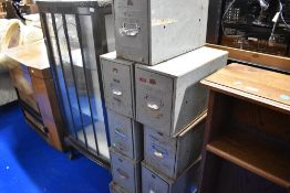 Nine vintage metal index/filing drawers