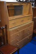 A vintage mid century golden oak office or similar unit, probably Gomme, display/bureau/cocktail