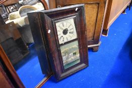 A 19th Century stained frame American wall clock, panel painted with St Louis Courthouse