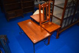 Three modern pieces of occasional furniture , wood and wrought iron