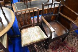 A 19th Century mahogany dining chair and a later stained frame commode chair