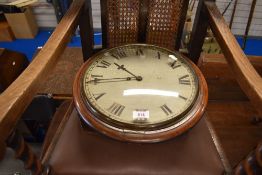 A Victorian mahogany station style wall clock with domed glass door