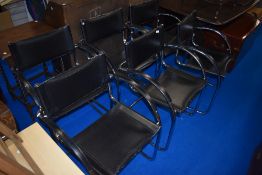 A set of six vintage chrome frame chairs with leather seats and backs