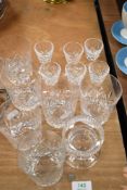 Six Waterford crystal sherry glasses and six Brierley tumblers.