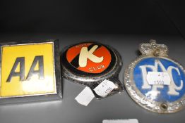 A trio of auto badges, including RAC and AA members badges.