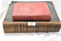 Two antique books, 'Every woman her own doctor' and 'Live stock in health and disease'.