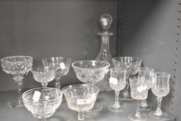 A selection of antique and later clear cut crystal glass wares including Corbett.