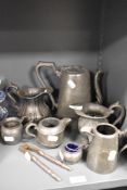 A collection of vintage pewter ware and plated ware, including James Dixon and Sons jug.