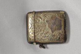 A Victorian silver plated Victorian vesta case, having scroll pattern embossed to front.