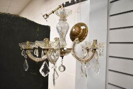 A vintage five branch chandelier with cut glass lustre drops.