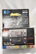 A vintage new old stock Pye 2278 Car stereo cassette player with a Pye SP41 two way speaker system.