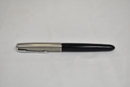A Parker 51 aerofill fountain pen in black with lustraloy cap. In good condition