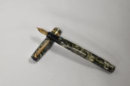 A Mabie Todd & Co Swan M2 leverfill fountain pen in grey green marble with single broad band to