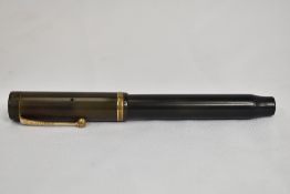 A Parker Duofold Senior button fill in black with single band to the cap having Parker Duofold