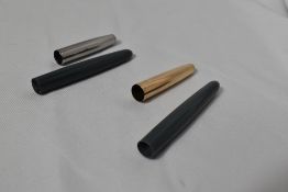 Two Parker 51 barrels, a rolled gold cap and a lustraloy cap with small crack