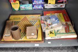 A vintage Shanghai Chinese Checkers Board with glass markers, Meccano Outfit No3 part set, wooden