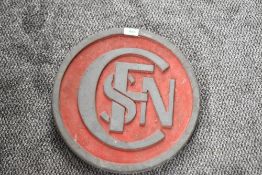 A French SNCF Locomotive cast metal circular Plate, VAUX F2 602708